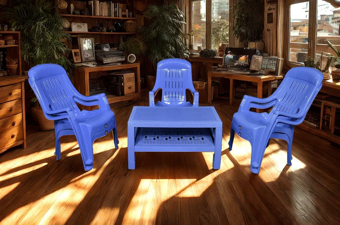 BOSS Mughal-e-Azam High Back Plastic Chair Set with BP-370 Double Shelf Table - Image 3