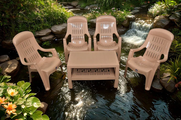 BOSS Mughal-e-Azam High Back Plastic Chair Set with BP-370 Double Shelf Table
