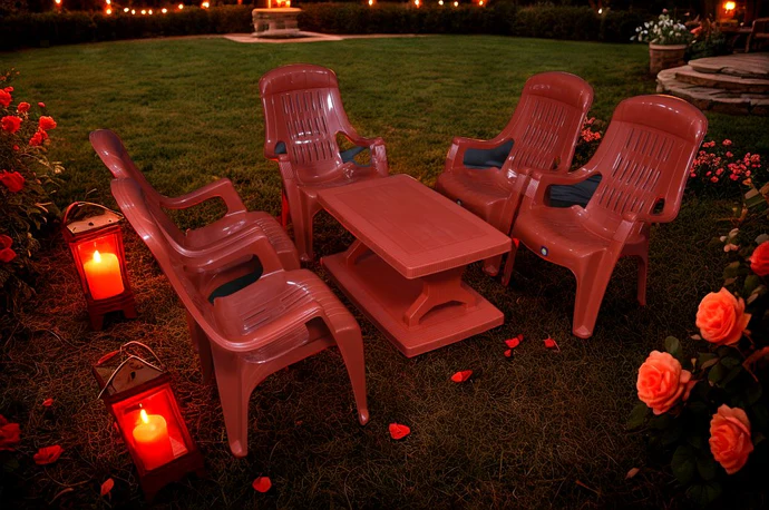 Mughal-e-Azam High Back Plastic Chair Set with BP-335 Double Shelf Table - Image 3