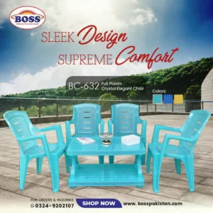 BOSS Full Plastic Crystal Elegant Chair Set with BC-335 Crystal Plastic Table